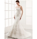 Best Selling Trumpet Mermaid Sweetheart Chapel Train Organza Satin Wedding Dress With Embroidered Beading