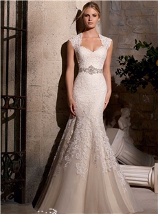 Majestic Embroidery Design Beaded Waistband Wedding Dress