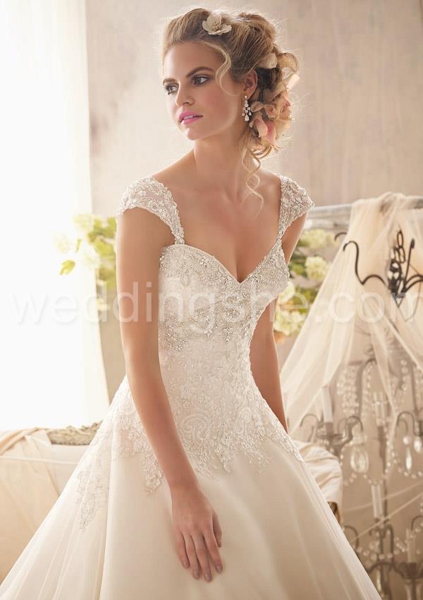 Exquisite Ball Gown Embroidery on Tulle Edged with Sparkling Beading and Wide Hemline Wedding Dress 