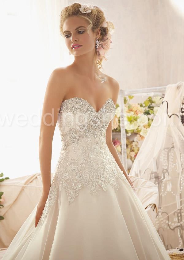 Exquisite Ball Gown Embroidery on Tulle Edged with Sparkling Beading and Wide Hemline Wedding Dress 