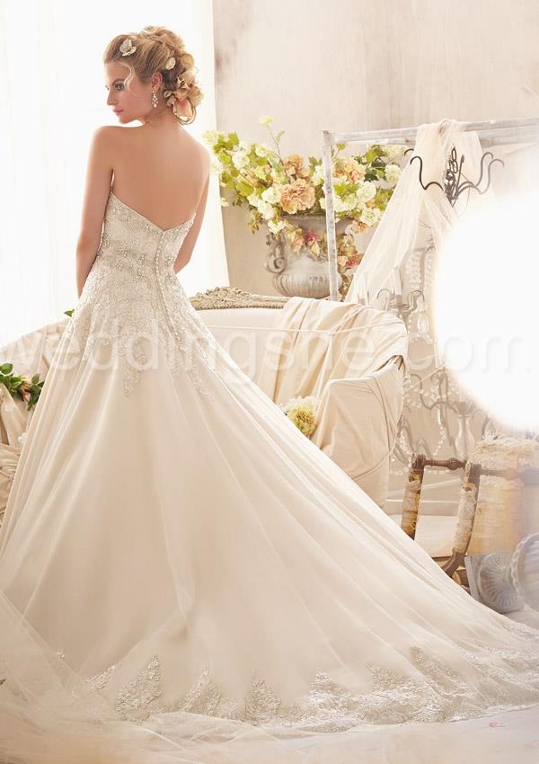 Exquisite Ball Gown Embroidery on Tulle Edged with Sparkling Beading and Wide Hemline Wedding Dress 