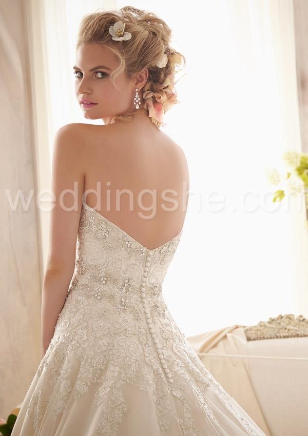 Exquisite Ball Gown Embroidery on Tulle Edged with Sparkling Beading and Wide Hemline Wedding Dress 
