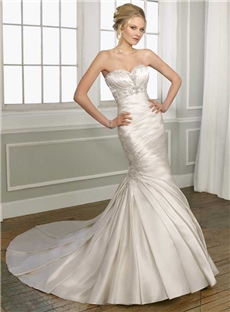Lustrous Mermaid Sweetheart Neck Embroidery And Beading Satin Wedding Dress