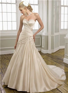 Lustrous A Line Sweetheart Neck Embroidery And Beading Satin Wedding Dress