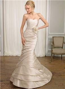Lustrous Mermaid Sweetheart Neck Flower And Beads On Waist Satin Wedding Dress