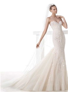 Romantic Mermaid Sheerb Sweetheart Neckline Appliques V Back Embroidery Wedding Dress