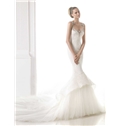 Romantic Mermaid Sweetheart Neckline Embroidered Button Fastening Straps V Back Wedding Dress