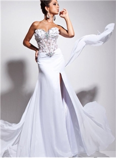 Gorgeous Sweetheart Beading Front Split Sheath Floor Length Evening Dress