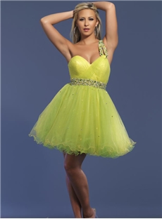 Adorable One Shoulder Sweetheart Beading Cocktail Short Prom Sweet 16 Dress