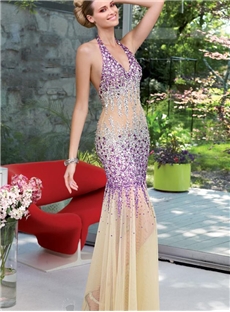 Sexy Sheath Beading Floor Length Evening Dress