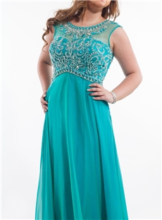 Elegant Bateau Beading Zipper Up A Line Floor Length Plus Size Prom Dress