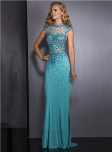 Sexy Column Sheath Beading Backless Floor Length Evening Cocktail Dress