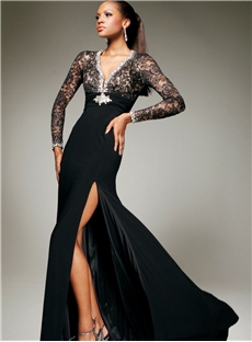 Sexy Column Sheath Front Split Beading Backless Evening Dress