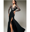 Sexy Column Sheath Front Split Beading Backless Evening Dress