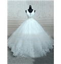 Elegant V Neck Beading Appliques Ball Gown Wedding Dress
