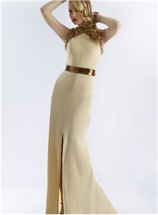 Elegant Front Split Embroidery Floor Length Evening Dress