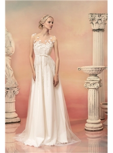 Elegant A Line High Waist Line Embroidered With Fowers Beading Wedding Dress