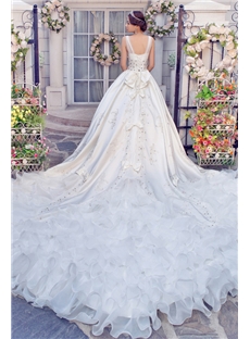 Charming A-Line Floor-Length Square Neckline Cathedral Wedding Dress