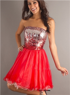 Shining Beading Strapless Short Prom Cocktail Dress