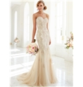Fit And Flare Fashion Forward And Vintage Inspired Sheath Sweetheart Neck Court Train Lace Tulle Wedding Dress