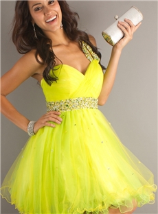 Boutique Sweetheart Beading Zipper Up One Shoulder Short Prom Cocktail Dress