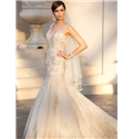 Elegant Enchanted Mermaid Sexy Shoulder Straps V Neck Plunging Back Wedding Dress