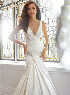 Chic Modern Sheath Straps Beaded V Neck Embroidery At Waist Wedding Dress