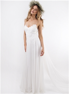 Stunning Fresh A Line Low Back Spaghetti Straps Appliques Wedding Dress