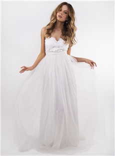 Chic Timeless A Line Lace Appliques Bodice Sheer Back Tulle Skirt Wedding Dress