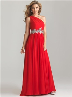 Gorgeous Beading One Shoulder A Line Floor Length Evening Formal Prom Dress