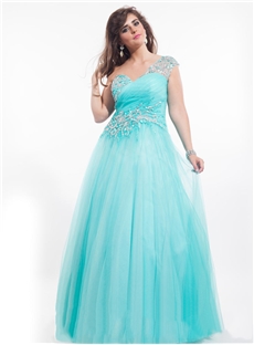 Luxurious Beading Empire A Line Sleeveless One Shoulder Plus Size Evening Dress