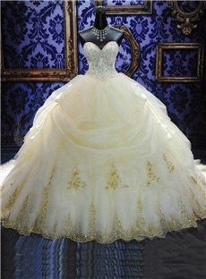 Deluxe Royal Cathedral Beaded Sweetheart Color Ball Gown Wedding Dress