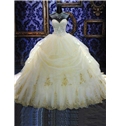 Deluxe Royal Cathedral Beaded Sweetheart Color Ball Gown Wedding Dress