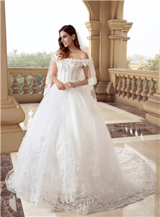 Charming Off The Shoulder Beading Appliques Court Train Wedding Dress