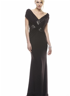 Glamour Sheath V Neck Beading Floor Length Evening Dress