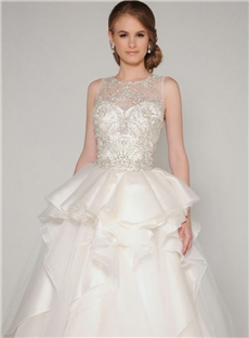 Delicate Ball Gown Scoop Neckline Beading Wedding Dress