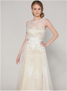 Vintage Appeal A Line Bateau Neck Floor Length Lace Wedding Dress