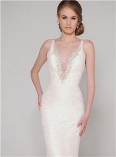 Fashion Forward Empire Deep Straps V Neck Lace Beading Wedding Dress