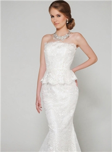 Eye Popping Unique Mermaid Strapless Natural Waist Lace Wedding Dress