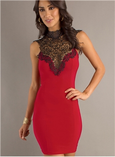 Sexy Sheath Lace Neck Backless Short Cocktail Prom Dress