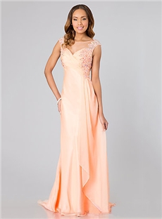 Glamour Bateau A Line Appliques Backless Floor Length Evening Prom Dress