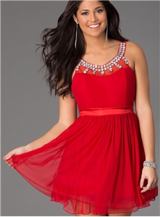 Boutique Scoop Beading Zipper Up Short Prom Dress