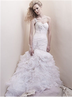 Eye Popping A Line Sweetheart Neckline One Shoulder Strap Lace Up Back Beading Ruffled Wedding Dress