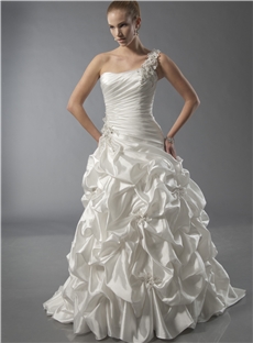 Mysterious A Line Sweetheart Neckline One Shoulder Strap Lace Up Back Beading Pleated Wedding Dress