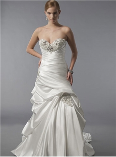Glittering Sheath Sweetheart Neckline Lace Up Back Pleated Beads Wedding Dress