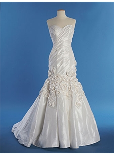 Delicate Sheath Sweetheart Neckline Strapless Beading Sequins Flowers Wedding Dress