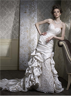 Alluring Sheath Sweetheart Neckline Beading Lace Satin Pleats Wedding Dress