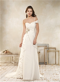Vintage Appeal Sheath Sweetheart Neckline Off Shoulder Strap Beading Wedding Dress