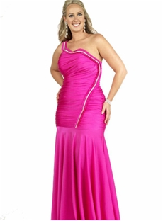 Elegant Mermaid One Shoulder Zipper Up Floor Length Plus Size Evening Prom Dress