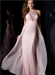 Gorgeous Halter Backless Beading Floor Length Evening Prom Dress